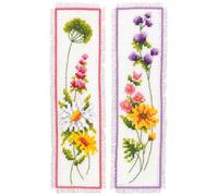 VERVACO Kit Bordado Punto De Cruz Contado Marcapáginas Manualidades juego de 2 FLORES Set Completo De Bordado Para Principiantes Regalo Para Amante De Libros ca. 6 x 20 cm Cross Stitch
