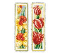 VERVACO Kit Bordado Punto De Cruz Contado Marcapáginas Manualidades juego de 2 FLORES Set Completo De Bordado Para Principiantes Regalo Para Amante De Libros ca. 6 x 20 cm Cross Stitch