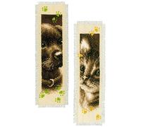 VERVACO Kit Bordado Punto De Cruz Contado Marcapáginas Manualidades Juego de 2 Gato Y Perro Set Completo De Bordado para Principiantes Regalo para Amante De Libros ca. 6 x 20 cm Cross Stitch