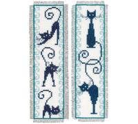 VERVACO Kit Bordado Punto De Cruz Contado Marcapáginas Manualidades Juego de 2 Gatos TRAVIESOS Set Completo De Bordado para Principiantes Regalo para Amante De Libros ca. 6 x 20 cm Cross Stitch