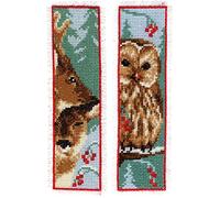 Vervaco Kit Bordado Punto De Cruz Contado Marcapáginas Manualidades juego de 2 LECHUZA Y CIERVO Set Completo De Bordado Para Principiantes Regalo Para Amante De Libros ca. 6 x 20 cm Cross Stitch