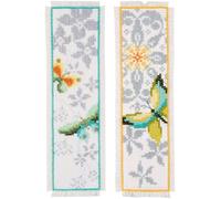 Vervaco Kit Bordado Punto De Cruz Contado Marcapáginas Manualidades Juego de 2 Mariposa Set Completo De Bordado para Principiantes Regalo para Amante De Libros ca. 6 x 20 cm Cross Stitch