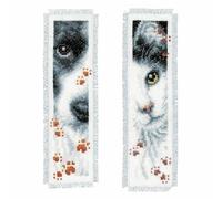 VERVACO Kit Bordado Punto De Cruz Contado Marcapáginas Manualidades Juego de 2 Perro Y Gato Set Completo De Bordado para Principiantes Regalo para Amante De Libros ca. 6 x 20 cm Cross Stitch