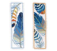 Vervaco Kit Bordado Punto De Cruz Contado Marcapáginas Manualidades juego de 2 PLUMAS AZULES Set Completo De Bordado Para Principiantes Regalo Para Amante De Libros ca. 6 x 20 cm Cross Stitch