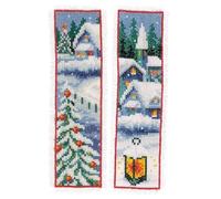VERVACO Kit Bordado Punto De Cruz Contado Marcapáginas Manualidades juego de 2 PUEBLOS DE INVIERNO Set Completo De Bordado Para Principiantes Regalo Para Amante De Libros ca. 6 x 20 cm Cross Stitch