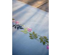 VERVACO Kit Camino De Mesa Completo Bordado Tela Impresa Flores Y Hojas Decoracion para Manualidades DIY Adultos Set Creativo Regalo ca. 40 x 100 cm Embroidery, Cotton, Multicolor