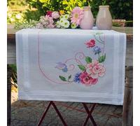 VERVACO Kit Camino De Mesa Completo Bordado Tela Impresa Flores Y Mariposas Decoracion para Manualidades DIY Adultos Set Creativo Regalo ca. 40 x 100 cm Embroidery, Cotton, Multicolor