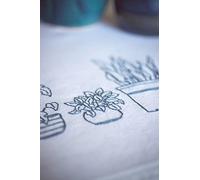 VERVACO Kit Camino De Mesa Completo Bordado Tela Impresa Plantas DE Interior Decoracion para Manualidades DIY Adultos Set Creativo Regalo ca. 40 x 100 cm Embroidery Nappe, Cotton, Multicolor