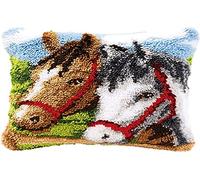VERVACO Kit Cojin Gancho De Pestillo Cojin Decorativo 2 Caballos DIY Manualidades Adultos Set Creativo Regalo Bordado Kit Principiantes ca. 40 x 40 cm Latch Hook Embroidery