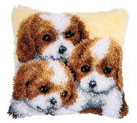 VERVACO Kit Cojin Gancho De Pestillo Cojin Decorativo 3 PERROS DIY Manualidades Adultos Set Creativo Regalo Bordado Kit Principiantes ca. 40 x 40 cm Latch Hook Embroidery