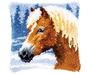 Vervaco Kit Cojin Gancho De Pestillo Cojin Decorativo CABALLO DIY Manualidades Adultos Set Creativo Regalo Bordado Kit Principiantes ca. 40 x 40 cm Latch Hook Embroidery