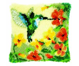 VERVACO Kit Cojin Gancho De Pestillo Cojin Decorativo COLIBRÍ con Flores DIY Manualidades Adultos Set Creativo Regalo Bordado Kit Principiantes ca. 40 x 40 cm Latch Hook Embroidery