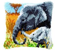 VERVACO Kit Cojin Gancho De Pestillo Cojin Decorativo Elefante con BEBÉ DIY Manualidades Adultos Set Creativo Regalo Bordado Kit Principiantes ca. 40 x 40 cm Latch Hook Embroidery