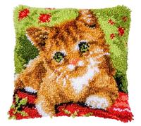 VERVACO Kit Cojin Gancho De Pestillo Cojin Decorativo GATITO ADORABLE DIY Manualidades Adultos Set Creativo Regalo Bordado Kit Principiantes 40 x 40 cm Latch Hook Embroidery