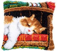 Vervaco Kit Cojin Gancho De Pestillo Cojin Decorativo GATO DURMIENDO DIY Manualidades Adultos Set Creativo Regalo Bordado Kit Principiantes ca. 40 x 40 cm Latch Hook Embroidery