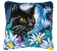 VERVACO Kit Cojin Gancho De Pestillo Cojin Decorativo GATO EN LA NOCHE DIY Manualidades Adultos Set Creativo Regalo Bordado Kit Principiantes ca. 40 x 40 cm Latch Hook Embroidery