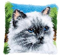 Vervaco Kit Cojin Gancho De Pestillo Cojin Decorativo GATO GRIS DIY Manualidades Adultos Set Creativo Regalo Bordado Kit Principiantes ca. 40 x 40 cm Latch Hook Embroidery