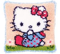 VERVACO Kit Cojin Gancho De Pestillo Cojin Decorativo Hello Kitty EN LA Hierba DIY Manualidades Adultos Set Creativo Regalo Bordado Kit Principiantes ca. 40 x 40 cm Latch Hook Embroidery