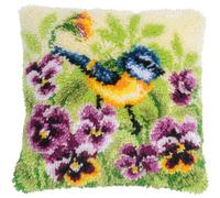 VERVACO Kit Cojin Gancho De Pestillo Cojin Decorativo HERRERILLO DIY Manualidades Adultos Set Creativo Regalo Bordado Kit Principiantes ca. 40 x 40 cm Latch Hook Embroidery