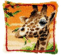 VERVACO Kit Cojin Gancho De Pestillo Cojin Decorativo Jirafa Comiendo Hojas DIY Manualidades Adultos Set Creativo Regalo Bordado Kit Principiantes ca. 40 x 40 cm Latch Hook Embroidery