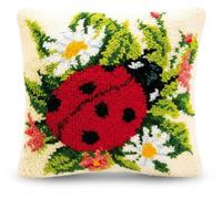 VERVACO Kit Cojin Gancho De Pestillo Cojin Decorativo Mariquita DIY Manualidades Adultos Set Creativo Regalo Bordado Kit Principiantes ca. 40 x 40 cm Latch Hook Embroidery