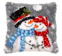 VERVACO Kit Cojin Gancho De Pestillo Cojin Decorativo MUÑECOS DE NIEVE DIY Manualidades Adultos Set Creativo Regalo Bordado Kit Principiantes ca. 40 x 40 cm Latch Hook Embroidery