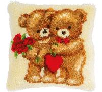VERVACO Kit Cojin Gancho De Pestillo Cojin Decorativo OSOS AMOROSOS DIY Manualidades Adultos Set Creativo Regalo Bordado Kit Principiantes ca. 40 x 40 cm Latch Hook Embroidery