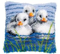 Vervaco Kit Cojin Gancho De Pestillo Cojin Decorativo PATITOS EN EL AGUA DIY Manualidades Adultos Set Creativo Regalo Bordado Kit Principiantes ca. 40 x 40 cm Latch Hook Embroidery