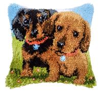 VERVACO Kit Cojin Gancho De Pestillo Cojin Decorativo PERROS SALCHICHA DIY Manualidades Adultos Set Creativo Regalo Bordado Kit Principiantes 40 x 40 cm Latch Hook Embroidery