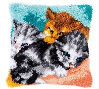 Vervaco Kit Cojin Gancho De Pestillo Cojin Decorativo TRES GATOS DIY Manualidades Adultos Set Creativo Regalo Bordado Kit Principiantes ca. 40 x 40 cm Latch Hook Embroidery