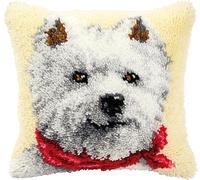 VERVACO Kit Cojin Gancho De Pestillo Cojin Decorativo UN Perro Blanco DIY Manualidades Adultos Set Creativo Regalo Bordado Kit Principiantes ca. 40 x 40 cm Latch Hook Embroidery
