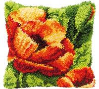 VERVACO Kit Cojin Gancho De Pestillo Cojin Decorativo UNA Flor Naranja DIY Manualidades Adultos Set Creativo Regalo Bordado Kit Principiantes ca. 40 x 40 cm Latch Hook Embroidery