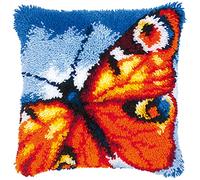 VERVACO Kit Cojin Gancho De Pestillo Cojin Decorativo UNA MARIPOSA NARANJA DIY Manualidades Adultos Set Creativo Regalo Bordado Kit Principiantes ca. 40 x 40 cm Latch Hook Embroidery