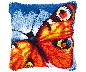 VERVACO Kit Cojin Gancho De Pestillo Cojin Decorativo UNA MARIPOSA NARANJA DIY Manualidades Adultos Set Creativo Regalo Bordado Kit Principiantes ca. 40 x 40 cm Latch Hook Embroidery