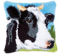 VERVACO Kit Cojin Gancho De Pestillo Cojin Decorativo VACA DIY Manualidades Adultos Set Creativo Regalo Bordado Kit Principiantes ca. 40 x 40 cm Latch Hook Embroidery