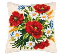 Vervaco Punto De Cruz Cojin Decorativo Flores Manualidades Adultos Decoracion Bordar Kit Principiantes Completo DIY Bordado Creativo Regalo Cross Stitch Embroidery ca, Tela, Design #1, 40x40 cm