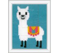 Vervaco Kit De Manualidades Educativo De Punto Largo LLAMA Ocio Creativo DIY Set De Bordado Para Principiantes Canvas Para Bordar ca. 12,5 x 16 cm Beginner Crafts Long Stitch Embroidery