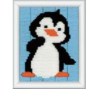 VERVACO Kit Creativo Niños Kit De Punto Largo Manualidades UN PINGÜINO DIY Niños Creativo Regalo Set Principiantes Canvas para Bordar ca. 12,5 x 16 cm Kids Crafts Long Stitch Embroidery