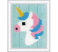 Vervaco Kit De Manualidades Educativo De Punto Largo UNICORNIO Ocio Creativo DIY Set De Bordado Para Principiantes Canvas Para Bordar ca. 12,5 x 16 cm Beginner Crafts Long Stitch Embroidery