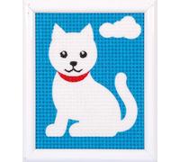 VERVACO Kit De Manualidades Educativot Bordado Punto De Cruz UN Gato Blanco Ocio Creativo DIY Set De Bordado para Principiantes Canvas para Bordarca. 12,5 x 16 cm Beginner Crafts Cross Stitch