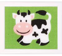 Vervaco Kit Creativo Niños Kit Bordado Punto De Cruz Manualidades UNA VACADIY Niños Creativo Regalo Set Principiantes Canvas para Bordar ca. 16 x 12,5 cm Kids Crafts Cross Stitch