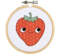 VERVACO Kit De Punto De Cruz Cuadro Con Aro FRESA Decoracion DIY Creativo Kit Manualidades Arte De Pared Bordar Kit Principiantes Regalo ca. 10 x 10 cm Cross Stitch Embroidery