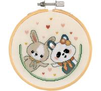 VERVACO Kit De Punto De Cruz Cuadro Con Aro PANDA Y CONEJITO AMOR Decoracion DIY Creativo Kit Manualidades Arte De Pared Bordar Kit Principiantes Regalo ca. 16 x 16 cm Cross Stitch Embroidery