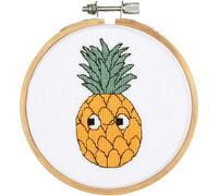 VERVACO Kit De Punto De Cruz Cuadro Con Aro PIÑA Decoracion DIY Creativo Kit Manualidades Arte De Pared Bordar Kit Principiantes Regalo ca. 10 x 10 cm Cross Stitch Embroidery