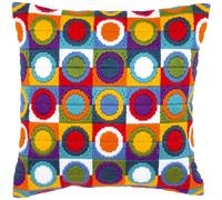Vervaco Punto Largo DIY Cojin Decorativo Sofa CÍRCULOS Multicolores Regalo Bordado Kit Principiantes Manualidades Adultos Creativas ca. 40 x 40 cm Long Stitch Embroidery, Fabric, Couleurs variées