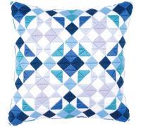 VERVACO Kit De Punto Largo DIY Cojin Decorativo Sofa TRIÁNGULOS Azul-Gris Creativo Regalo Bordado Kit Principiantes Manualidades Adultos Creativas ca. 40 x 40 cm Long Stitch Embroidery