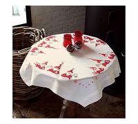 VERVACO Kit Mantel Bordado Tela Impresa GNOMOS DE Navidad Decoracion para Manualidades Principiantes Completo DIY Adultos Set Creativo Regalo ca. 80 x 80 cm Embroidery Nappe Noël, Cotton, Multicolor