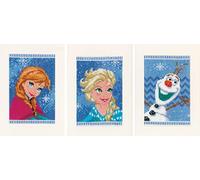 Vervaco - Kit para cojín de Punto de Cruz Kit de Punto de Cruz: Tarjetas de felicitación: Frozen - Elsa, Olaf y Anna (Juego de 3), Varios, Juego de 3