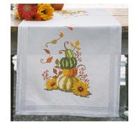 Vervaco Kit Punto Cruz Camino De Mesa Kit Completo Bordado Tela Impresa Calabazas y hojas Decoracion Para Manualidades Principiantes Completo DIY Adultos Set Creativo Regalo 40 x 100 cmCross Stitch