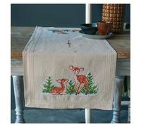 Vervaco Kit Punto Cruz Camino De Mesa Kit Completo Bordado Tela Impresa CIERVO Decoracion Para Manualidades Principiantes Completo DIY Adultos Set Creativo Regalo ca. 40 x 100 cm Embroidery